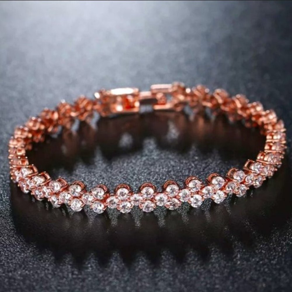 4ct Diamond Womens Pink Tennis Bracelet Ladies 18K Rose Gold 2 Row Jewelry 4 ct